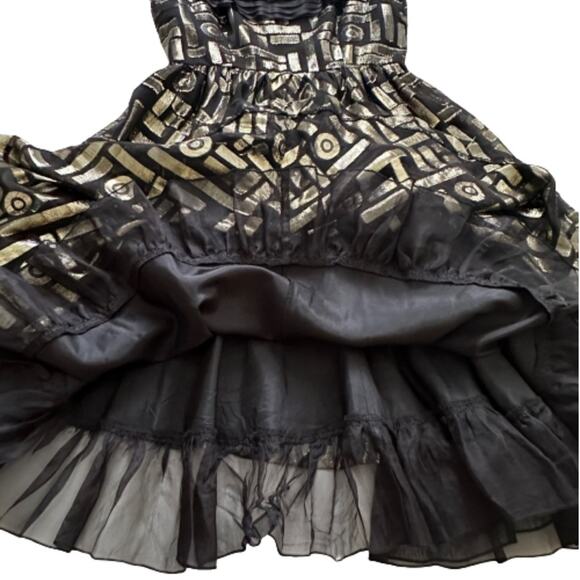 2b RYCH Dress Black Metallic Gold Silk Chiffon Sleeveless Party Dress Size 6 - Picture 9 of 13